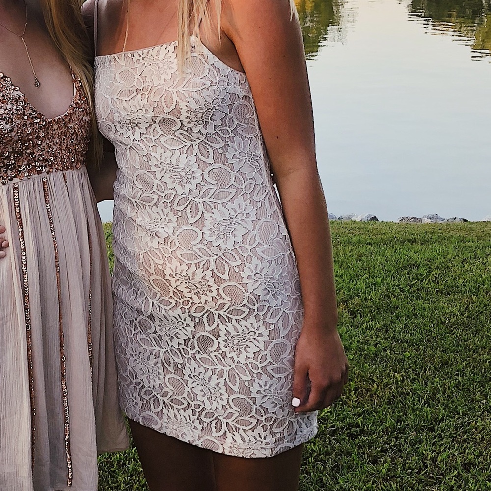 UO white lace body con dress